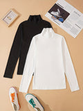 2 Pieces Turtle Neck T-Shirts, Versatile Long Sleeve T-Shirts For Spring & Fall, Women's Clothing