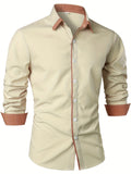 kkboxly  Men's Casual Trim Contrast Button Long Sleeve Shirt