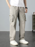 kkboxly Casual Loose Men's Solid Outdoor Cargo Style Long Pants With Multi-pocket Design, Men's Work Wear