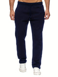 kkboxly Men's Casual Solid Color Pants, Fleece Slight Stretch Sweatpants