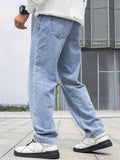 kkboxly  Loose Fit Wide Leg Jeans, Men's Casual Street Style Denim Pants For All Seasons