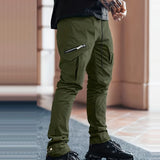 Men's Drawstring Cargo Pants, Zip Pocket Slim Fit Trendy Outdoor Pants, Mens Work Pants, Tactical Pants