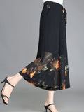 Floral Pattern Chiffon Cropped Wide Leg Pants, Casual Belted Pants For Spring & Summer, Women's Clothing