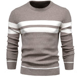 kkboxly  All Match Knitted Striped Pattern Sweater, Men's Casual Warm Slightly Stretch Crew Neck Pullover Sweater For Men Fall Winter