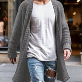 Elegant Middle Stretch Cardigan Sweater, Men's Casual Vintage Style V Neck Open Front Cardigan Coat For Fall Winter Streetwear