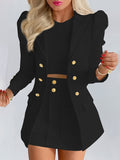 kkboxly  Blazers Two-piece Set, Casual Fashion Solid Loose Long Sleeve Blazers & Mini Skirt, Women's Clothing