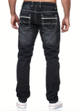 kkboxly  Classic Design Slim Fit Jeans, Men's Casual Street Style Solid Color Mid Stretch Denim Pants For Spring Summer