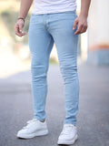 Slim Fit Cotton Jeans, Men's Casual Solid Color Mid Stretch Denim Pants For Spring Summer