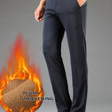 kkboxly Warm Fleece Dress Pants, Men's Formal Stretch Dress Pants For Fall Winter Business