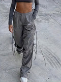 kkboxly  Loose Drawstring Y2K Long Pants, Casual Solid Elastic Waist Pants, Women's Clothing