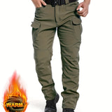 kkboxly  Multi Pocket Men's Tactical Thermal Pants, Loose Casual Outdoor Military Pants, Mens Cargo Pants For Hiking