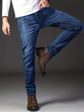 kkboxly  Classic Design Semi-formal Jeans, Men's Casual Stretch Denim Pants For All Seasons Business