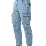 kkboxly Slim Fit Multi Pocket Jeans, Men's Casual Street Style High Stretch Denim Pants For All Seasons Outdoor