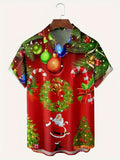 kkboxly  Christmas Santa & Elk Cartoon Pattern Men's Short Sleeve Button-down Shirt With Chest Pocket, Gift For Men