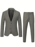 Formal 2 Pieces Set, Men's Two Button Jacket & Slanted Lapel Vest & Pants Suit Set For Business Dinner Wedding Party