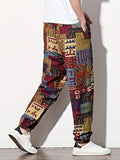 kkboxly  Slim Fit Allover Print Harem Pants, Men's Casual Stretch Slant Pocket Street Style Pants