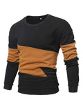 kkboxly  Creative Color Block Trendy Sweatshirt, Men's Casual Classic Design Crew Neck Sweatshirt For Men Fall Winter