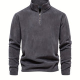 Men's Corduroy Stand Collar Zip Up V Neck Sweatshirt Pullover For Men Solid Sweatshirts For Winter Fall Long Sleeve Tops