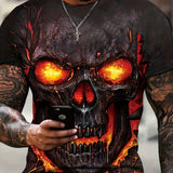 kkboxly Trendy 3D Skull Pattern Print Men's T-shirt, Crew Neck Short Sleeve Tops, Graphic Tee Men's Clothes Summer, Men's Outfits