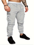 kkboxly  Casual Side Flap Pockets Drawstring Woven Joggers, Men's Cargo Pants For Spring Fall Outdoor