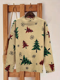 Plus Size Christmas Print Crew Neck Sweater, Casual Long Sleeve Sweater For Fall & Winter, Women's Plus Size Clothing