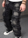 kkboxly  Men's Casual Raw Trim Jeans, Street Style Distressed Denim Pants