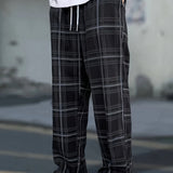 kkboxly Plus Size Men's Plaid Pants Oversized Loose Fit Pants For Spring Fall, Men's Clothing