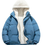 kkboxly  Warm Fleece Hooded Winter Jacket, Men's Casual Cotton Padded Coat For Fall Winter