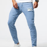 Men's Casual Light Blue Ripped Denim Jeans