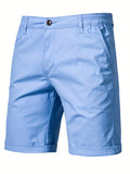 Men's Classic Fit Cotton Twill Flat Front Solid Chino Short With Slant Pockets And Elastic Waist