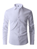 kkboxly  Classic Design Shirt, Men's Semi-formal Button Up Lapel Long Sleeve Shirt For Spring Summer Business