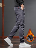 kkboxly  Men's Warm Fleece Semi-formal Straight Leg Pants For Fall Winter Business