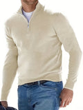 Long Sleeves Zipper Stand Collar Pullover Tops, Men's Casual Top Shirts