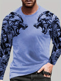 kkboxly  Wolf Pattern Print, Men's Graphic Design Crew Neck Long Sleeves T-shirt, Casual Comfy Shirts For Spring Autumn, Men's Clothing Tops