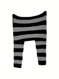 Striped Off Shoulder Knitted Top, Casual Long Sleeve Crop Sweater For Spring & Fall, Women's Clothing