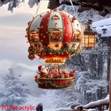 1pc Boho Style Santa Claus in Hot Air Balloon Acrylic Hanging Ornament - Multipurpose Christmas Decoration for Home, Office, and Garden - Santa Theme Festive Decor