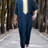 kkboxly  Ethnic Style Arab Muslim Robe Shirt Dress For Men - Long Sleeves, Loose Fit, Casual And Comfortable