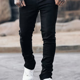 kkboxly  Trendy Solid Men's Slim Fit Long Pants With Side Zipper Design, Street Style Pants With Pockets For Outdoor