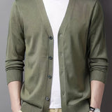 kkboxly  Men's V-neck Casual Cardigan, Plain Thermal Regular Fit Knit Sweater For Spring Autumn