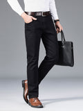 Men's Slim Fit Stretch Jeans, Semi-formal Comfy Straight Leg Jeans For Business