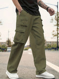 kkboxly  Plus Size Men's Solid Cargo Pants Oversized Joggers For Autumn/winter, Men's Clothing