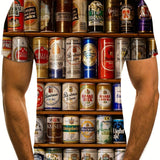 kkboxly Creative Beer Pattern T-shirt, Men's Casual Street Style Stretch Round Neck Tee Shirt For Summer