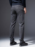 Men's Comfy Straight Leg Business Trousers, Slim Fit Pants With Pockets For Business Formal Occasion