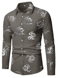 Men's Formal Classic Design Button Up Flower Printed Shirt With Chest Pocket, Male Clothes For Spring And Fall Business Occasion