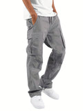 Trendy Solid Cargo Pants, Men's Multi Flap Pocket Trousers, Loose Casual Outdoor Pants, Men's Work Pants Outdoors Streetwear Hip Hop Style