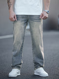 kkboxly Men's Casual Loose Fit Distressed Jeans, Chic Wide Leg Classic Design Jeans