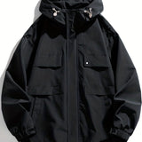 kkboxly  Windbreaker Hooded Jacket, Men's Casual Zip Up Jacket Coat For Outdoor Activities