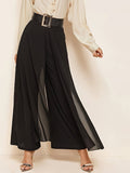 kkboxly  Solid Color Wide Leg Pants, Elegant Belt Loose Pants For Spring & Fall, Women's Clothing