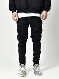 kkboxly  Multi Pocket Slim Fit Jeans, Men's Casual Street Style Distressed Denim Pants