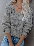 kkboxly  Cut Out V Neck Sweater, Casual Long Sleeve Sweater For Fall & Winter, Women's Clothing